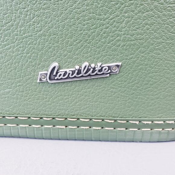 Vintage ‘70s Carilite Hard Shell Train Case Makeup Avocado Green No Key - Picture 13 of 14